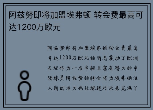 阿兹努即将加盟埃弗顿 转会费最高可达1200万欧元 阿兹努即将加盟埃弗顿 转会费最高可达1200万欧元